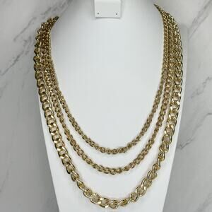 Chunky Multi Strand Draped Chain Link Gold Tone Necklace 25.5-28" ✨